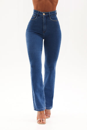 Calça Jeans Modeladora Clássica Reta Cós Super Alto