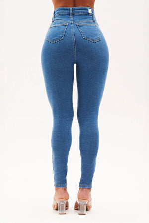 Calça Jeans Skinny Clássica Cós Super Alto 99% Algodão