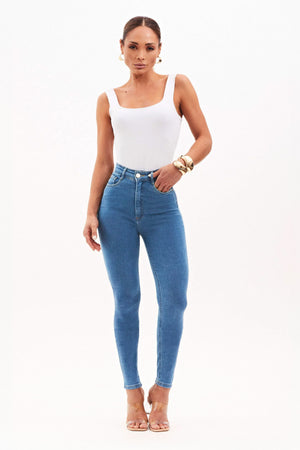 Calça Jeans Skinny Clássica Cós Super Alto 99% Algodão