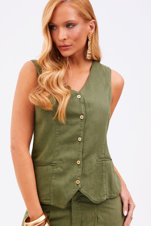 Colete de Linho Dunas Verde Militar