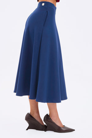 Saia Midi Evasê Comfort Office Azul