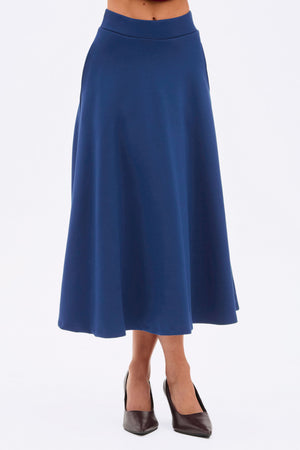 Saia Midi Evasê Comfort Office Azul