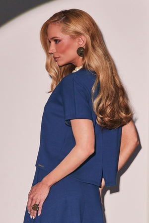 Blusa Ampla Manga Curta Comfort Office Azul