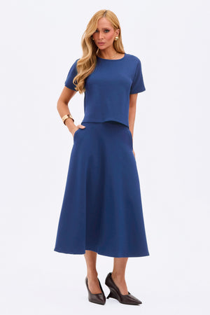 Saia Midi Evasê Comfort Office Azul