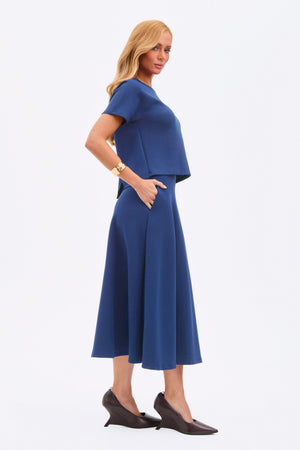 Saia Midi Evasê Comfort Office Azul