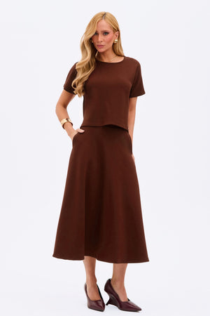 Saia Midi Evasê Comfort Office Coffee