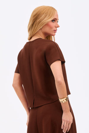 Blusa Ampla Manga Curta Comfort Office Coffee