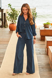 Calça Pantalona de Linho Dunas Azul Marinho