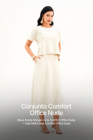 Conjunto Saia Mídi e Blusa Comfort Office Nude