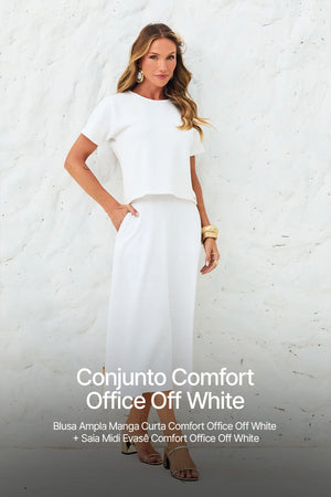 Conjunto Saia Midi e Blusa Comfort Office Off White