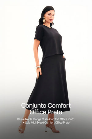 Conjunto Saia Mídi e Blusa Comfort Office Preto