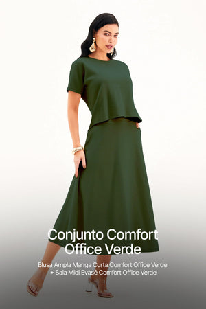 Conjunto Saia Mídi e Blusa Comfort Office Verde