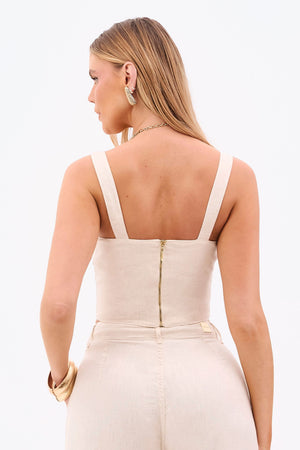 Cropped de Linho Térmico  Estilo Alfaiataria Dunas Areia