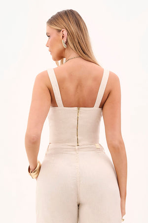 Cropped de Linho Térmico  Estilo Alfaiataria Dunas Areia