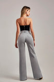 Calça Jeans Modeladora Wide Leg com Fenda Cinza Cristal
