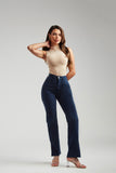Calça Jeans Modeladora Azul Marinho Reta Cós Alto