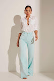 Calça Jeans Modeladora Wide Leg com Fenda Aqua