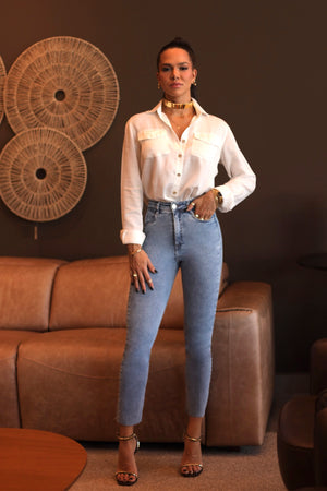 Calça Jeans Modeladora Basic Reta Barra a Fio