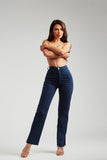 Calça Jeans Modeladora Azul Marinho Reta Cós Alto