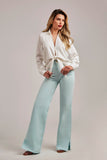 Calça Jeans Modeladora Wide Leg com Fenda Aqua