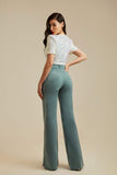 Calça Jeans Modeladora Wide Leg Com Fenda Verde Malva