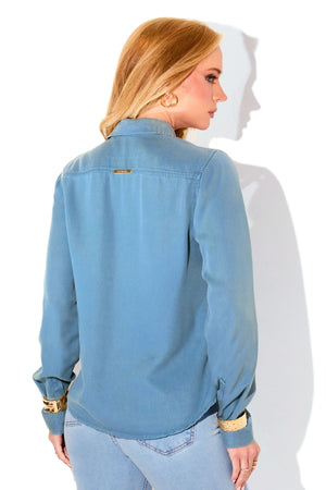 Camisa Feminina de Liocel  Aura Azul Capri