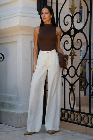 Calça Pantalona de Linho Térmico Estilo Alfaiataria Dunas Areia