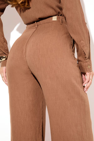 Calça Pantalona de Linho Dunas Terra