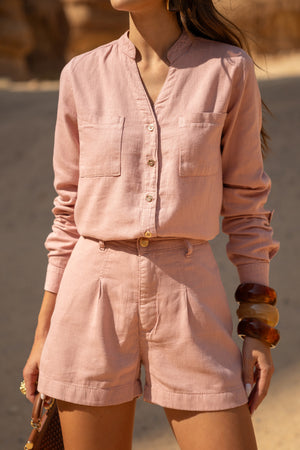 Shorts Alfaiataria de Linho Dunas Rosa