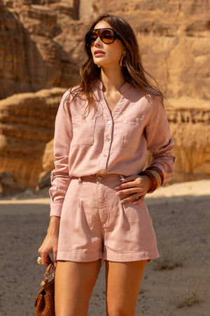 Shorts Alfaiataria de Linho Dunas Rosa