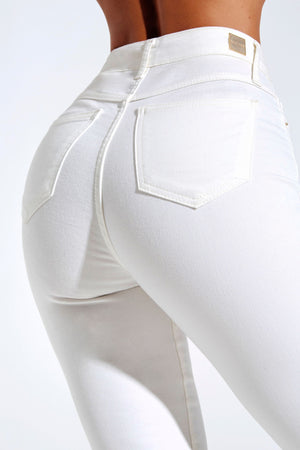 Calça Jeans Modeladora Reta Cós Alto Off White