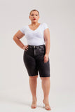 Shorts Jeans Modelador Ciclista Cinza Cós Super Alto
