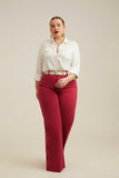 Calça Jeans Modeladora Wide Leg Com Fenda Viva Magenta