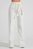 Calça Jeans de Rica Tecnológica Wide Leg Off White Cós Super Alto