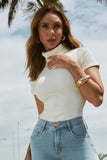 Blusa Canelada Premium Gola Alta Off White