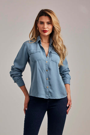 Camisa Feminina de Liocel  Aura Azul Capri
