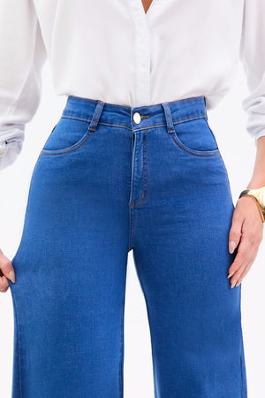 Calça Jeans Pantalona Modeladora Linea Cintura Média