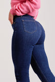 Calça Jeans Modeladora Revolucionária Reta Cós Super Alto Jeans Escuro