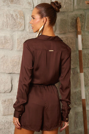 Short de Viscose Acetinada Essence Marrom