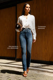 Calça Jeans Modeladora Essencial Reta Cós Super Alto Barra Corte a Laser
