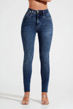 Calça Jeans Modeladora Essencial Skinny Cós Super Alto Barra Corte a Laser