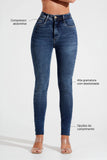 Calça Jeans Modeladora Essencial Skinny Cós Super Alto Barra Corte a Laser
