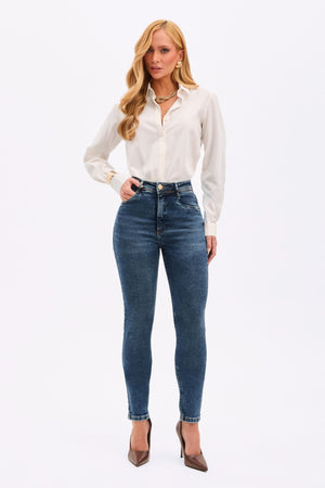 Calça Jeans Skinny Modeladora Essencial Cintura Super Alta Barra Tradicional
