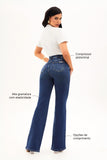 Calça Jeans Modeladora Essencial Wide Leg Jeans Escuro Cós Médio