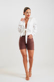 Shorts Jeans Modelador Coffee Cós Super Alto