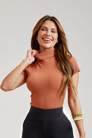 Blusa Canelada Premium Gola Alta Terracota
