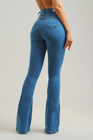 Calça Jeans Flare Clássica Cós Super Alto 99% Algodão
