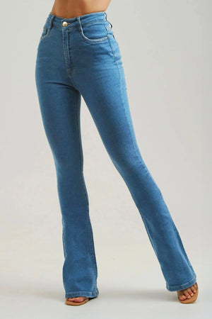 Calça Jeans Flare Clássica Cós Super Alto 99% Algodão