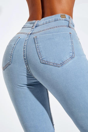 Calça Jeans Boot Cut Modeladora Inesquecível Cintura Média Clara