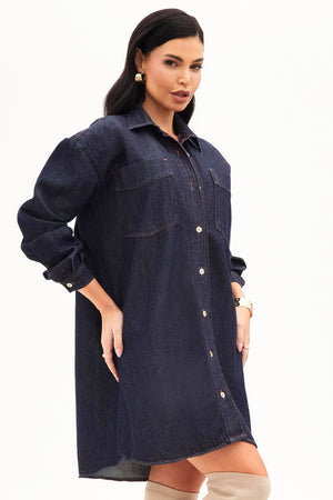 Jaqueta Jeans Escuro Alongada